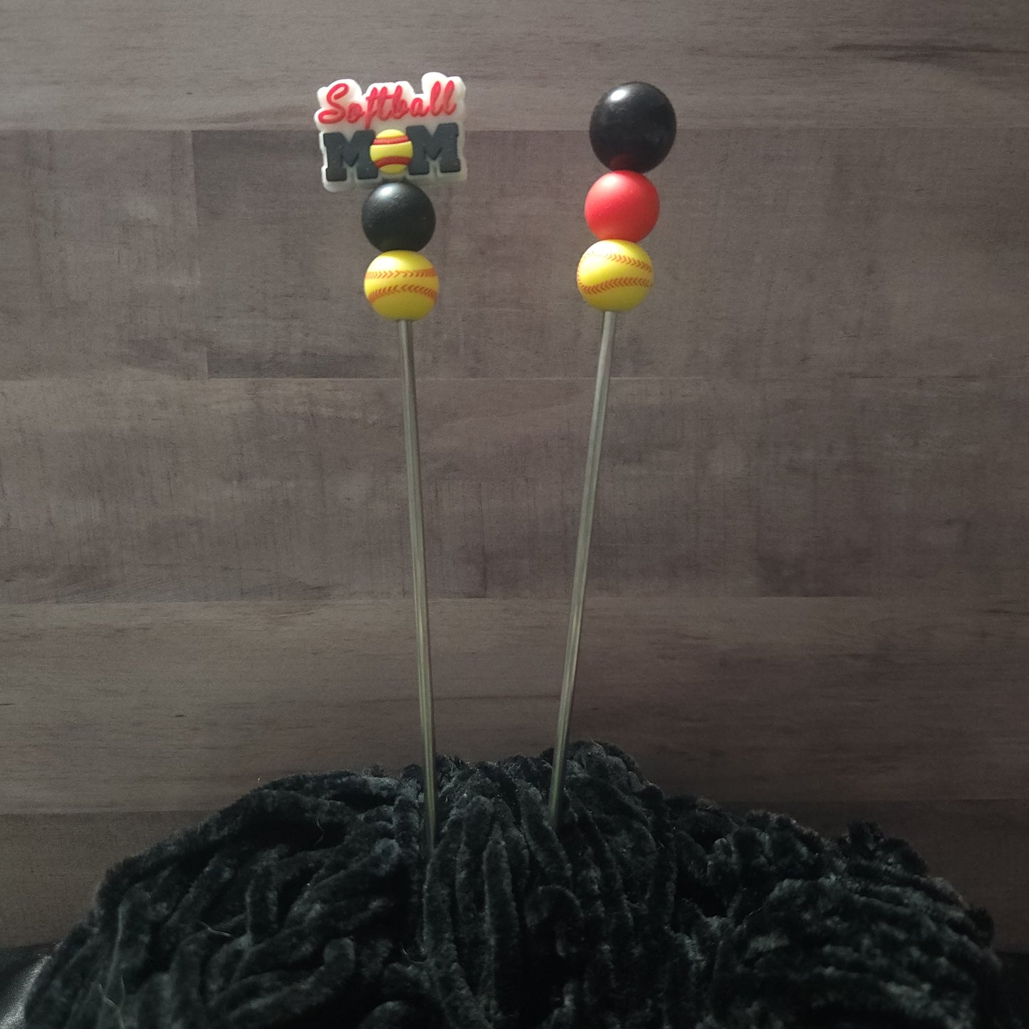 Beaded Crochet Hook or Ami Sticks made with Sports Mom silicone toppers