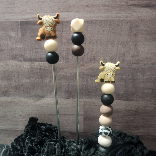 Highland Cow Beaded Crochet Hook or Ami Sticks