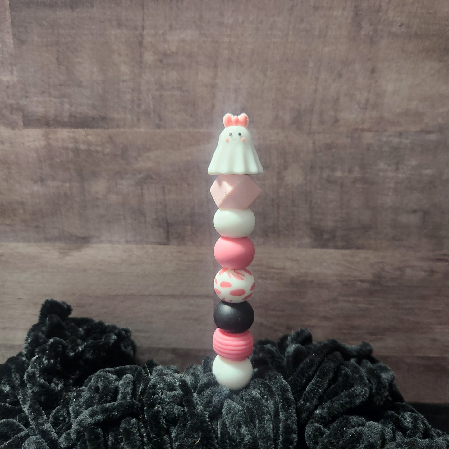 Ghost with bow Beaded Crochet Hook or Ami Sticks